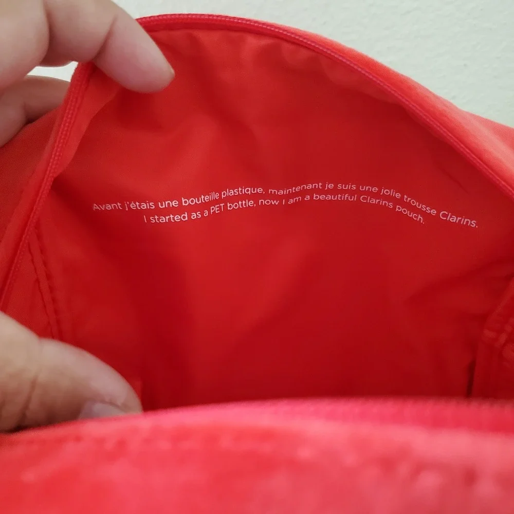 Clarins Red Velvet Star Embossed Makeup Bag Eco Friendly Recycled Pouch